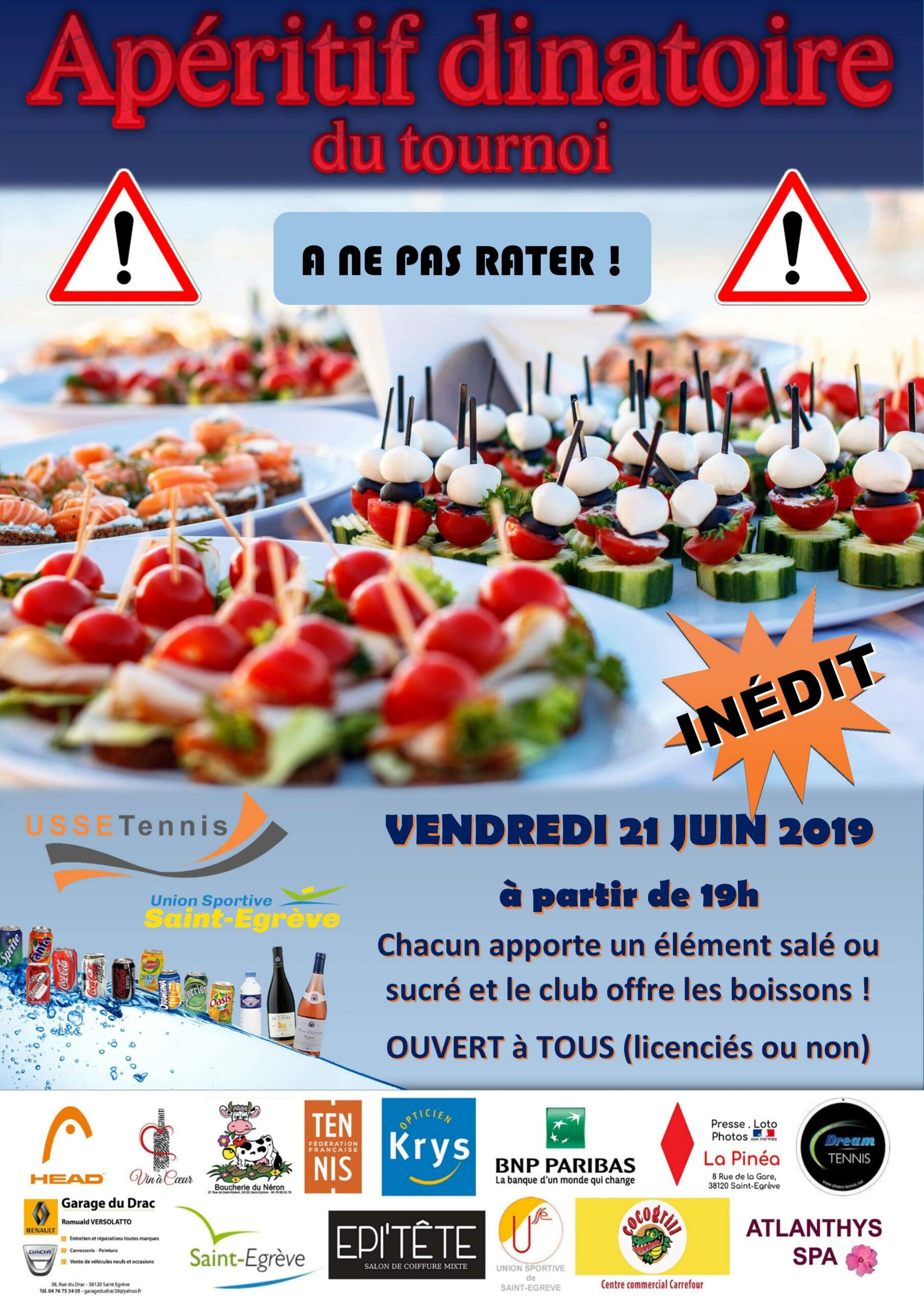 Lire la suite à propos de l’article 2eme SOIREE DU TOURNOI APERITIF DINATOIRE VENDREDI 21 JUIN à partir de 19h