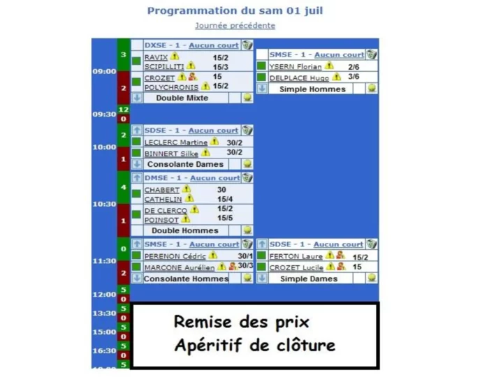 Finales du tournoi senior ce samedi matin