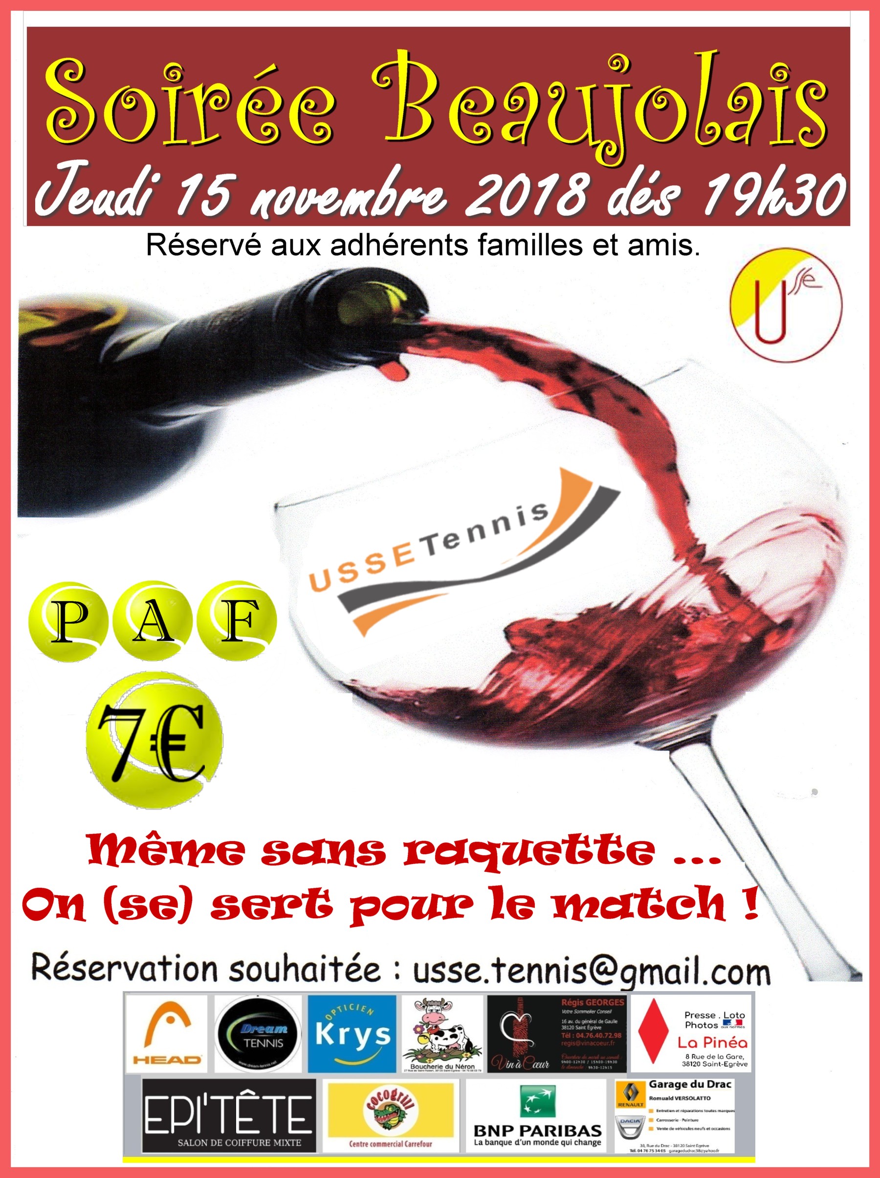 Lire la suite à propos de l’article Soirée Beaujolais Nouveau JEUDI 15 NOVEMBRE à 19h30