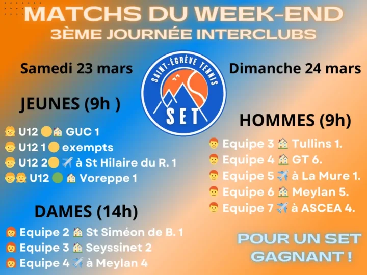 Les matchs interclubs du week-end