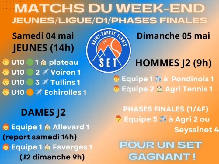 Programme des matchs de ce week-end du 04/05 mai